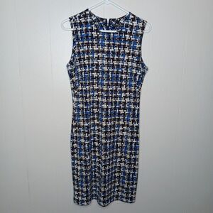 J. McLaughlin Sheath Dress M Multicolor Houndstooth Plaid Sleeveless Career